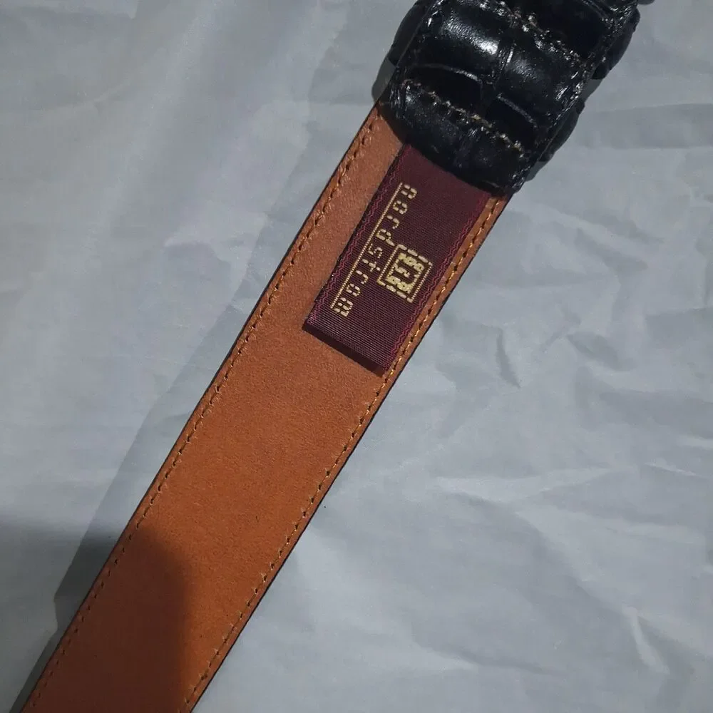 John W Nordstrom Black Textured Leather Belt Sz 34 Brass Buckle Handcrafted USA